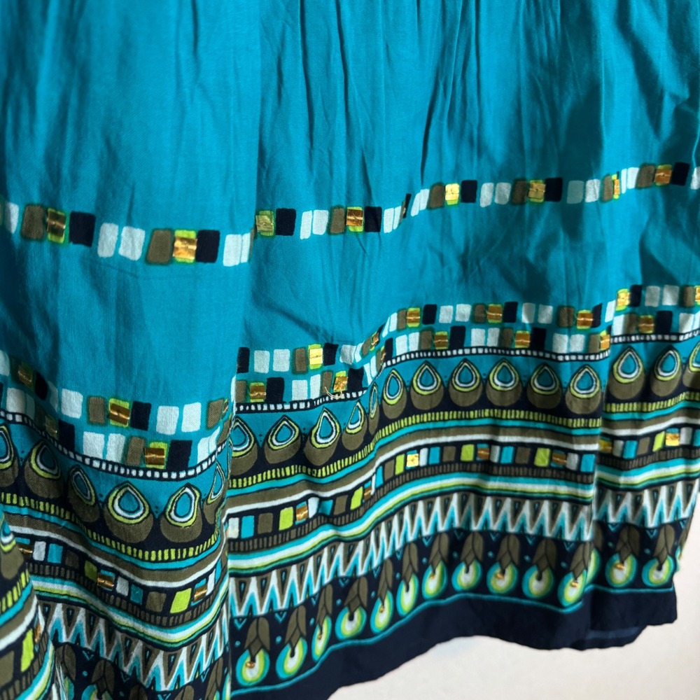 Vintage Boho Beaded Tiered Midi Skirt Sag Harbor Size 12 Turquoise Teal - Picture 4 of 5